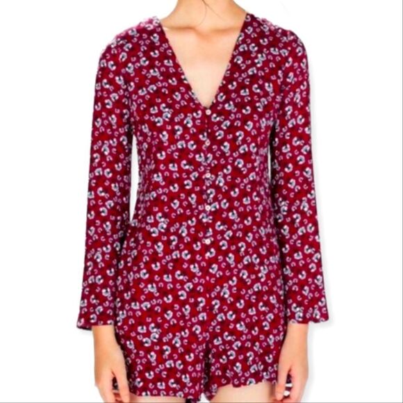 Zara Maroon Floral Jumpsuit - Picture 1 of 8